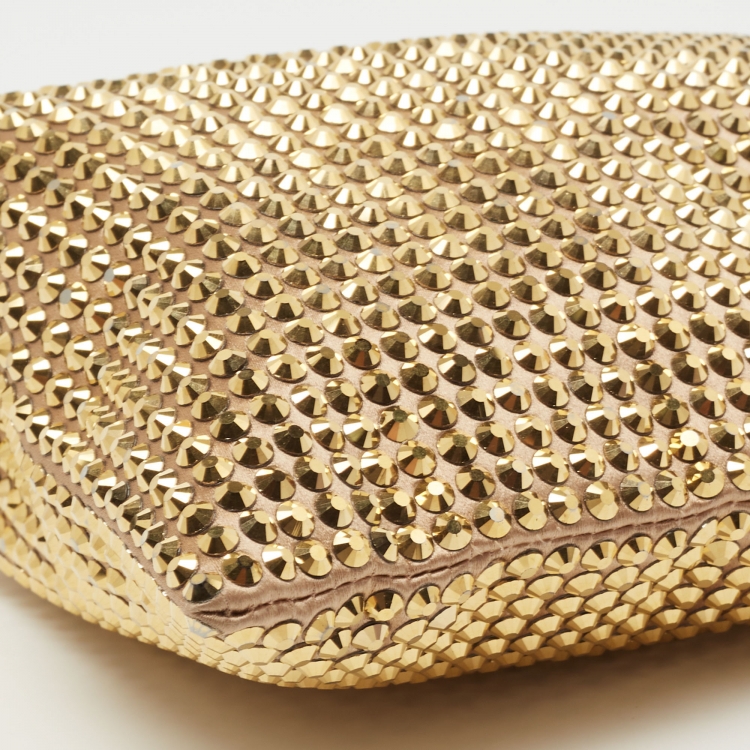 Pre Owned Prada Gold Satin Crystal Embellished Crossbody Bag