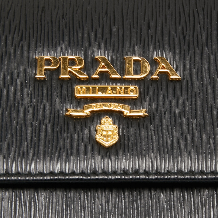 Pre Owned Prada Black Vitello Move Leather Leather Wallet On Chain