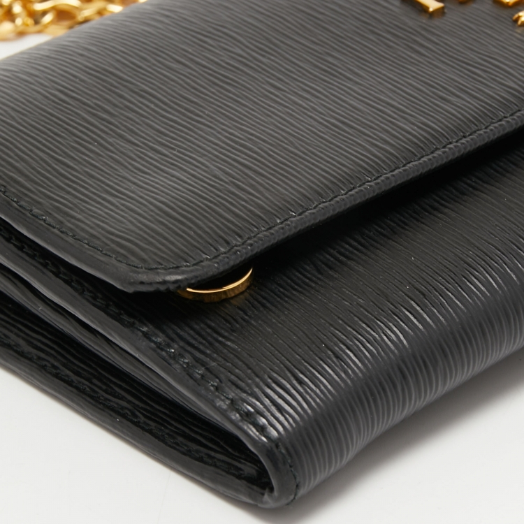 Pre Owned Prada Black Vitello Move Leather Leather Wallet On Chain