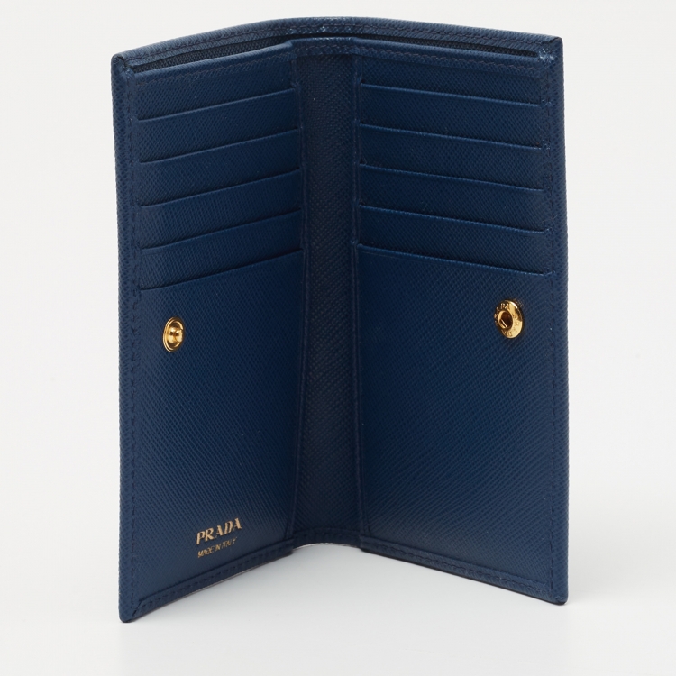 مملوكة مسبقًا Prada Blue Saffiano Leather Bifold Card Case
