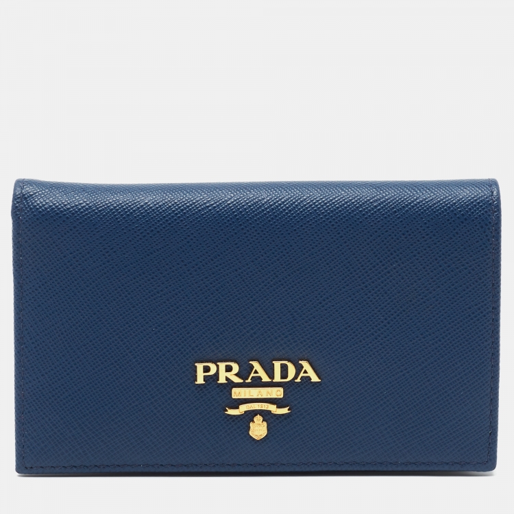 مملوكة مسبقًا Prada Blue Saffiano Leather Bifold Card Case