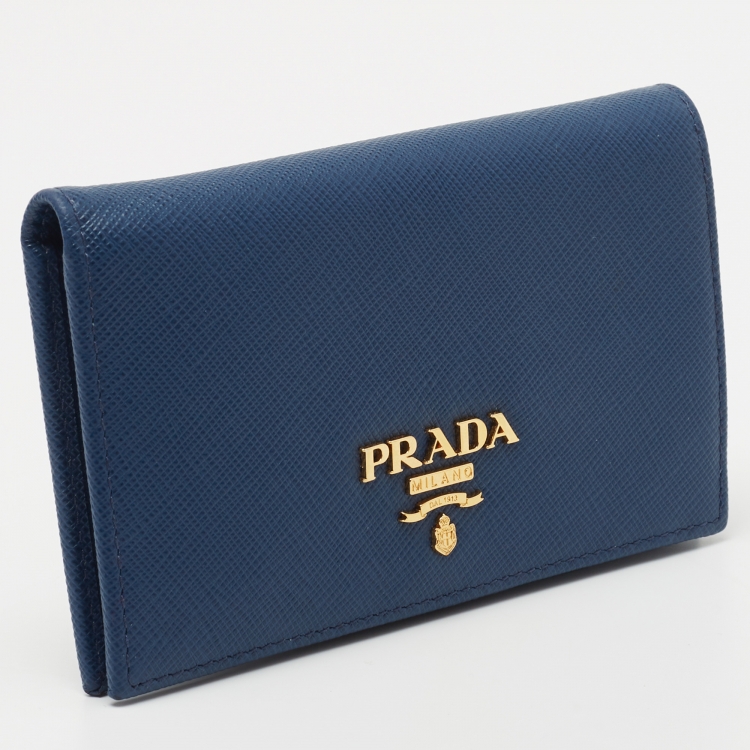 مملوكة مسبقًا Prada Blue Saffiano Leather Bifold Card Case