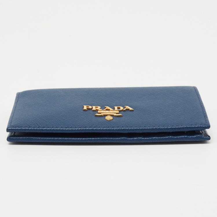 مملوكة مسبقًا Prada Blue Saffiano Leather Bifold Card Case