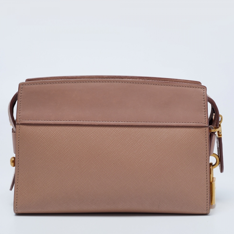 Pre Owned Prada Beige Saffiano Leather Esplanade Shoulder Bag