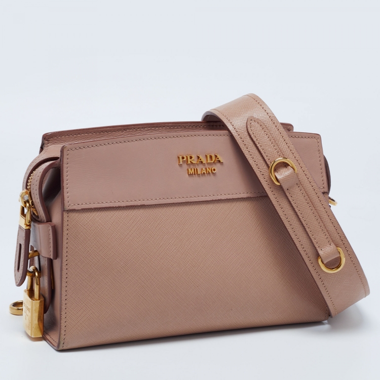 Pre Owned Prada Beige Saffiano Leather Esplanade Shoulder Bag