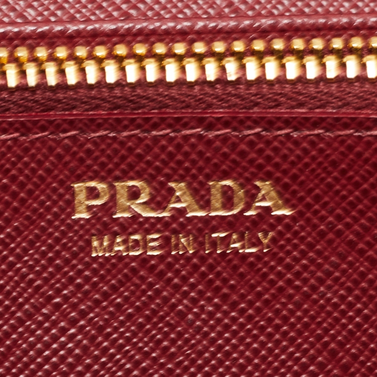 Pre Owned Prada Dark Red Saffiano Metal Leather Wallet On Chain