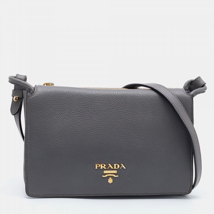 Prada Grey Leather Flap Crossbody Bag Prada | TLC