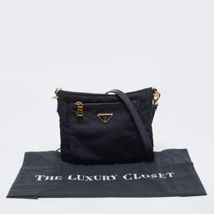 Pre Owned Prada Black Tessuto Nylon Front Pocket Messenger Bag