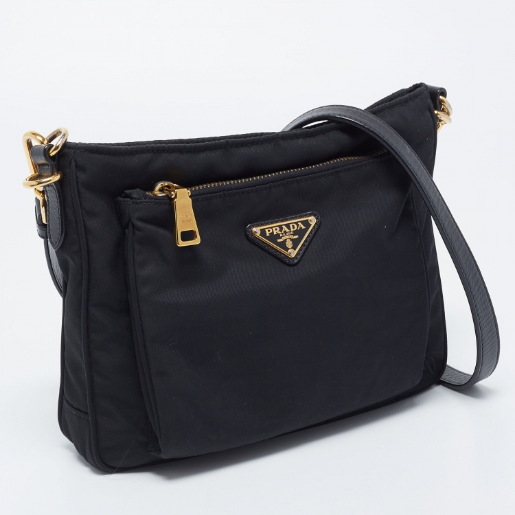 Pre Owned Prada Black Tessuto Nylon Front Pocket Messenger Bag
