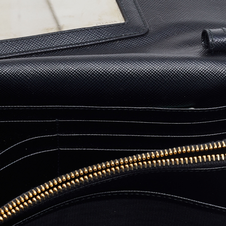 Pre Owned Prada Black Saffiano Leather Flap Crossbody Bag