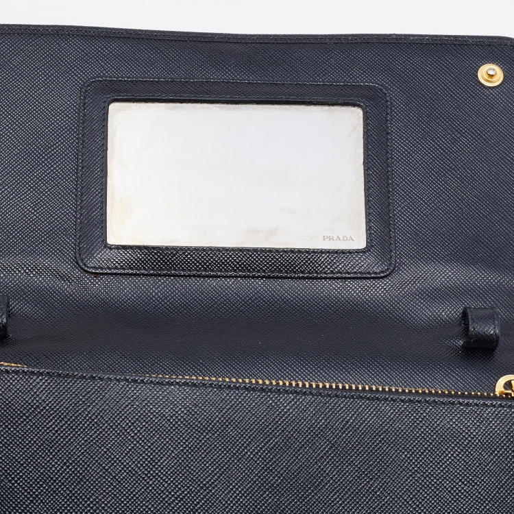 Pre Owned Prada Black Saffiano Leather Flap Crossbody Bag