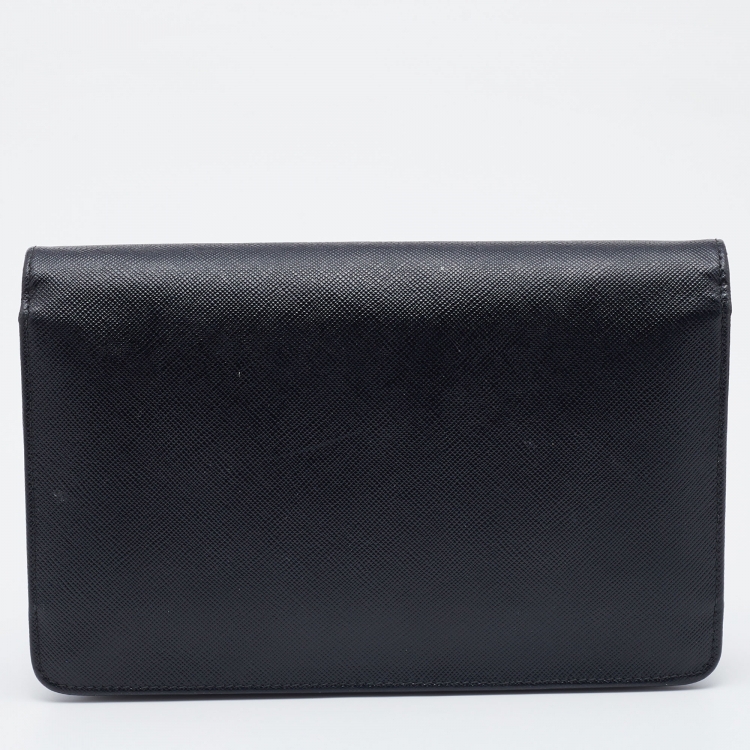 Pre Owned Prada Black Saffiano Leather Flap Crossbody Bag