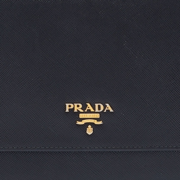 Pre Owned Prada Black Saffiano Leather Flap Crossbody Bag