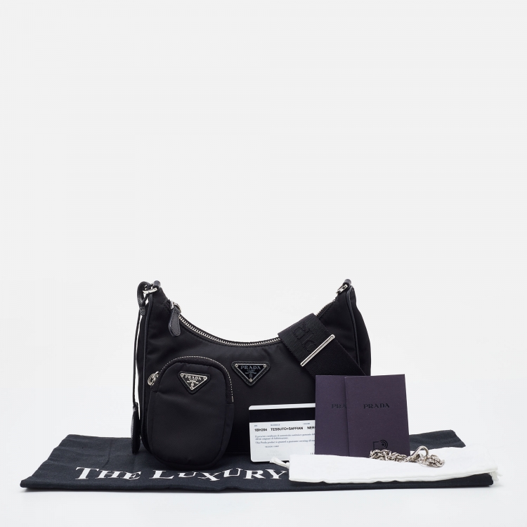 Pre Owned Prada Black Nylon and Leather Re-Edition 2005 Shoulder Bag