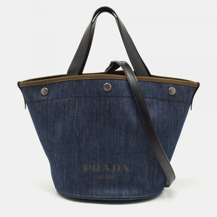 Prada Blue/Black Denim and Leather Shopper Tote Prada | TLC
