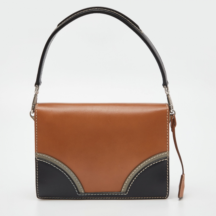 Pre Owned Prada Tri Color Vitello Leather Flap Top Handle Bag