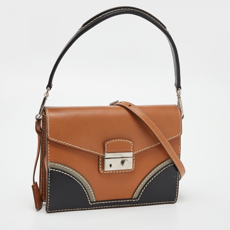 Pre Owned Prada Tri Color Vitello Leather Flap Top Handle Bag