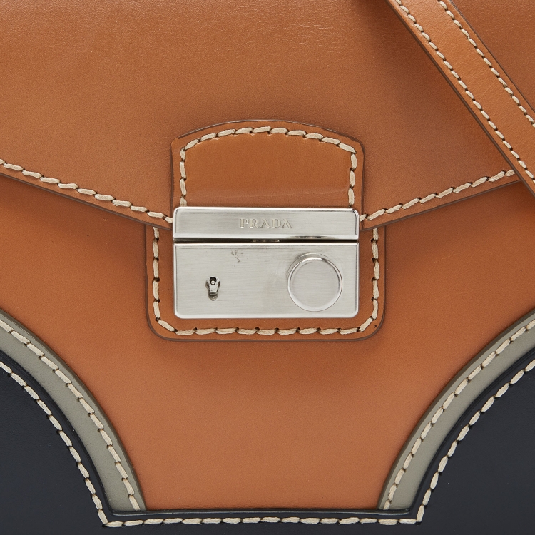 Pre Owned Prada Tri Color Vitello Leather Flap Top Handle Bag