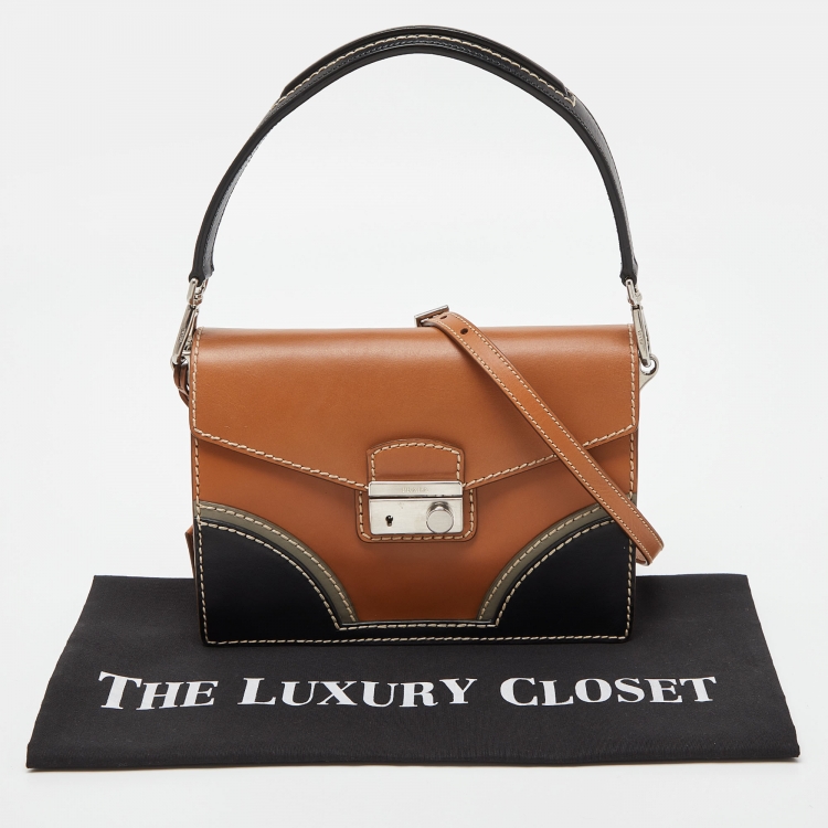 Pre Owned Prada Tri Color Vitello Leather Flap Top Handle Bag
