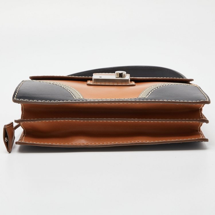 Pre Owned Prada Tri Color Vitello Leather Flap Top Handle Bag