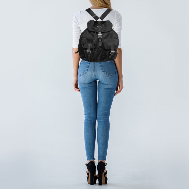 Pre Owned Prada Black Nylon Drawstring Pocket Backpack