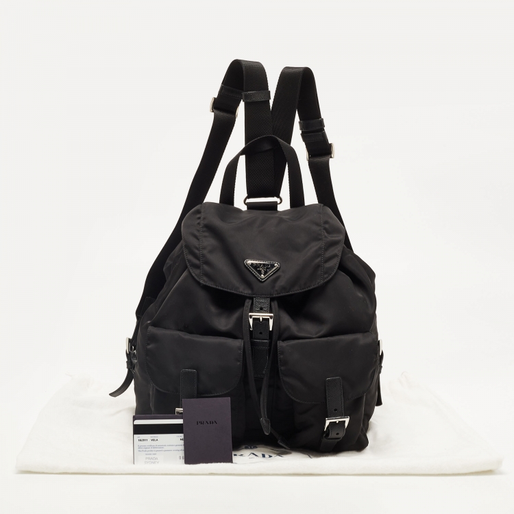 Pre Owned Prada Black Nylon Drawstring Pocket Backpack