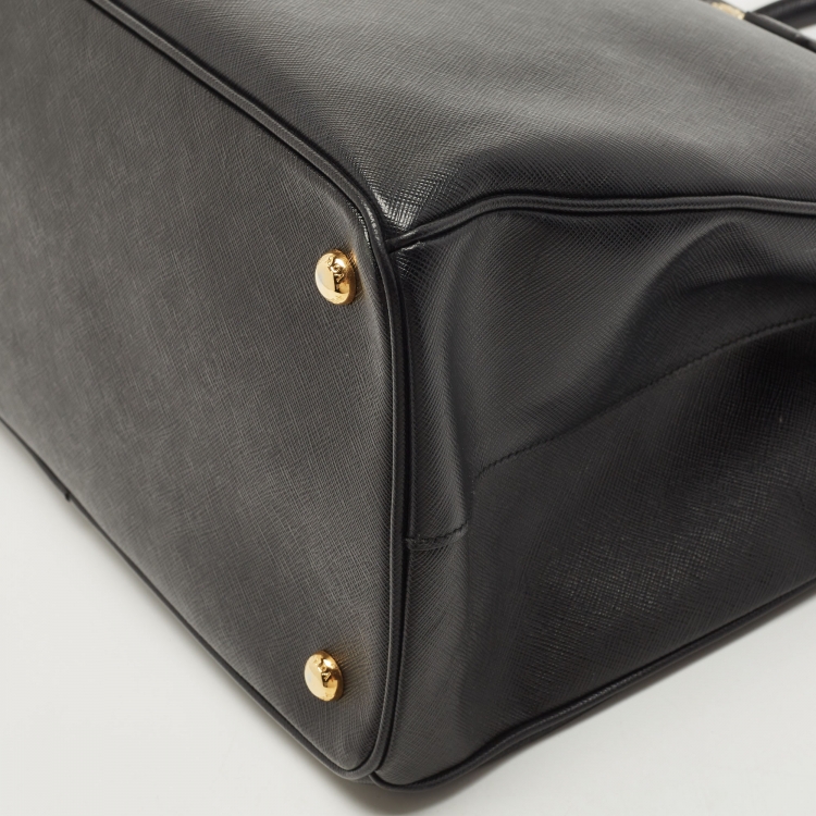 Pre Owned Prada Black Saffiano Lux Leather Extra Large Double Zip Tote