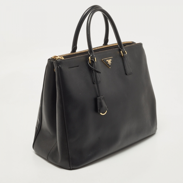 Pre Owned Prada Black Saffiano Lux Leather Extra Large Double Zip Tote