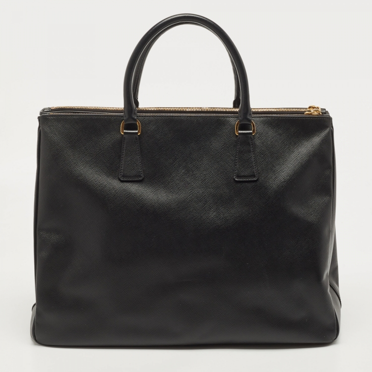 Pre Owned Prada Black Saffiano Lux Leather Extra Large Double Zip Tote