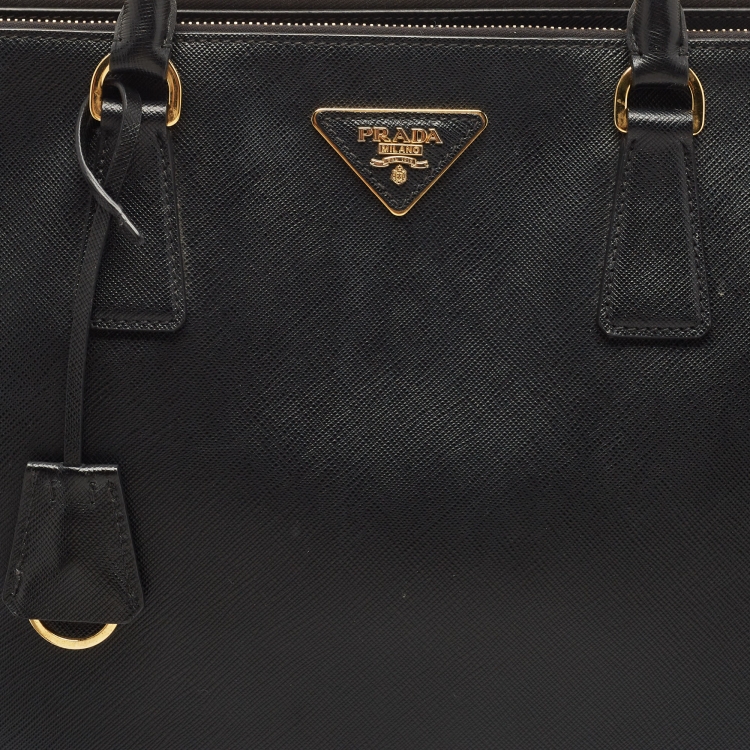 Pre Owned Prada Black Saffiano Lux Leather Extra Large Double Zip Tote