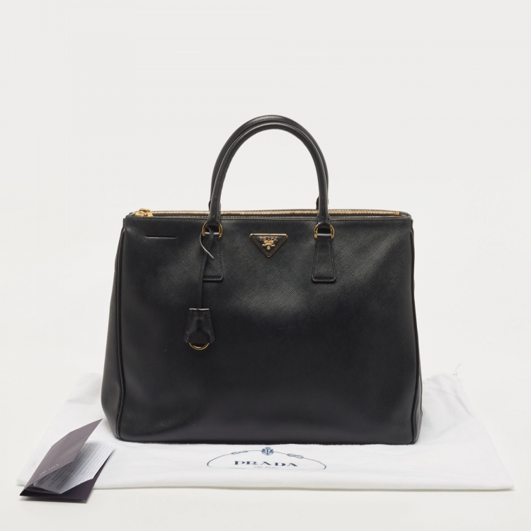 Pre Owned Prada Black Saffiano Lux Leather Extra Large Double Zip Tote
