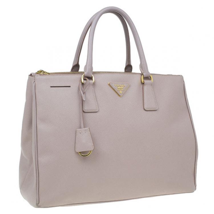 Pre Owned Prada Nude Saffiano Large Lux Double Zip Tote