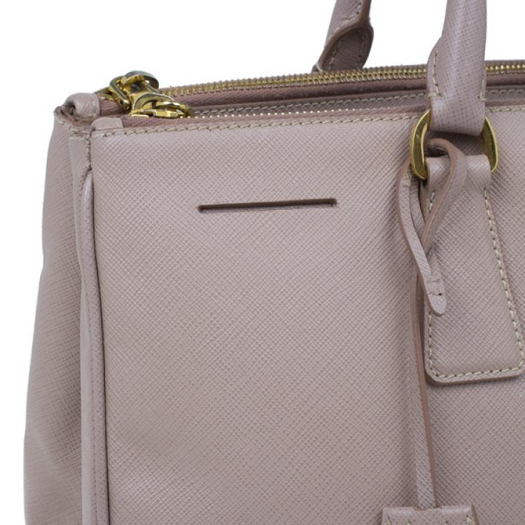 Pre Owned Prada Nude Saffiano Large Lux Double Zip Tote