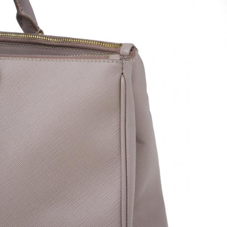 Pre Owned Prada Nude Saffiano Large Lux Double Zip Tote