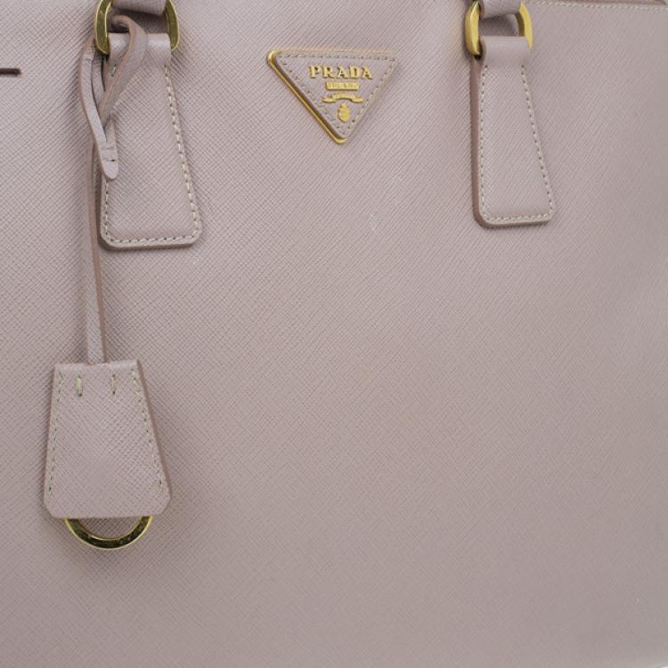 Pre Owned Prada Nude Saffiano Large Lux Double Zip Tote