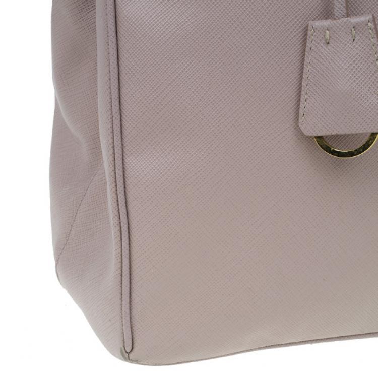 Pre Owned Prada Nude Saffiano Large Lux Double Zip Tote
