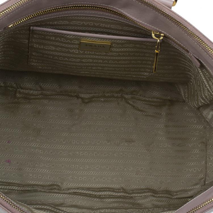 Pre Owned Prada Nude Saffiano Large Lux Double Zip Tote