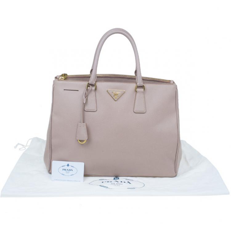 Pre Owned Prada Nude Saffiano Large Lux Double Zip Tote