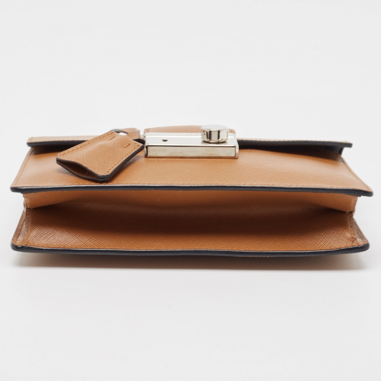Pre Owned Prada Brown Saffiano Leather Mini Sound Top Handle Bag