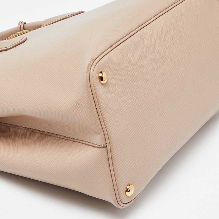 Pre Owned Prada Beige Saffiano Cuir Leather Large Double Handle Tote