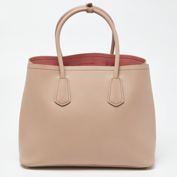 Pre Owned Prada Beige Saffiano Cuir Leather Large Double Handle Tote
