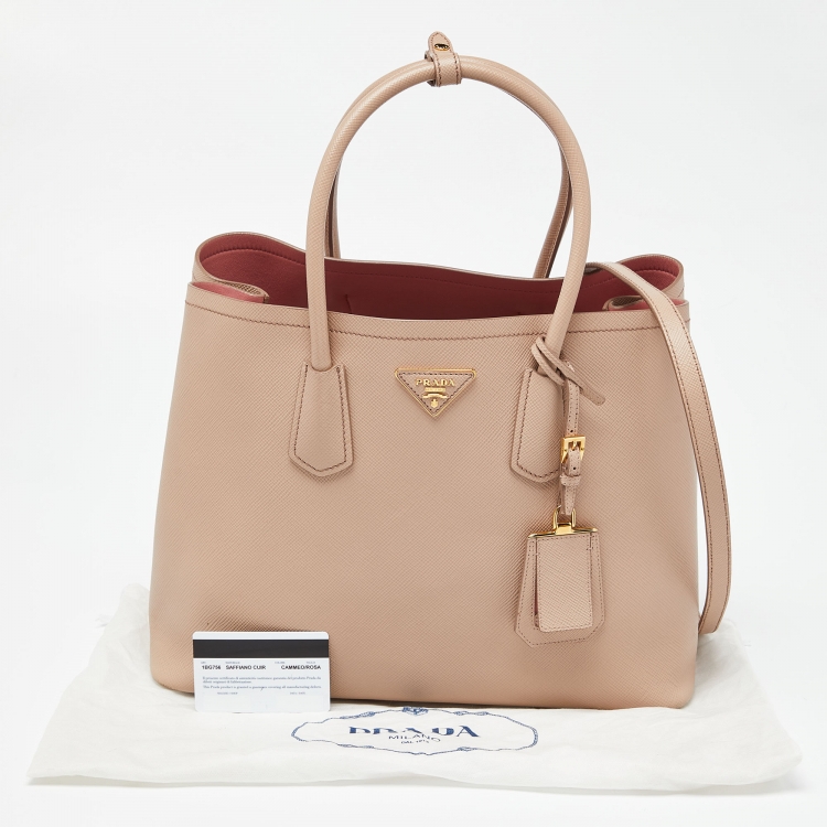 Pre Owned Prada Beige Saffiano Cuir Leather Large Double Handle Tote