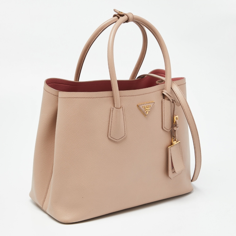 Pre Owned Prada Beige Saffiano Cuir Leather Large Double Handle Tote