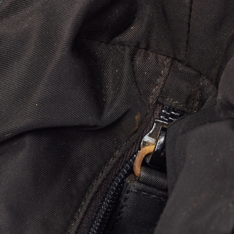 Pre Owned Prada Black Nylon Logo Zip Tote