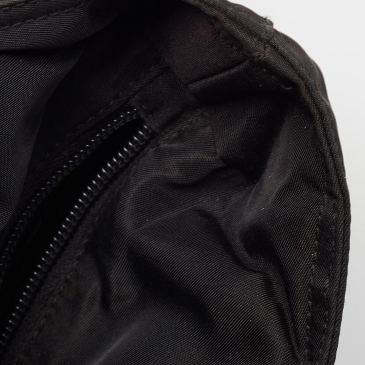 Pre Owned Prada Black Nylon Logo Zip Tote