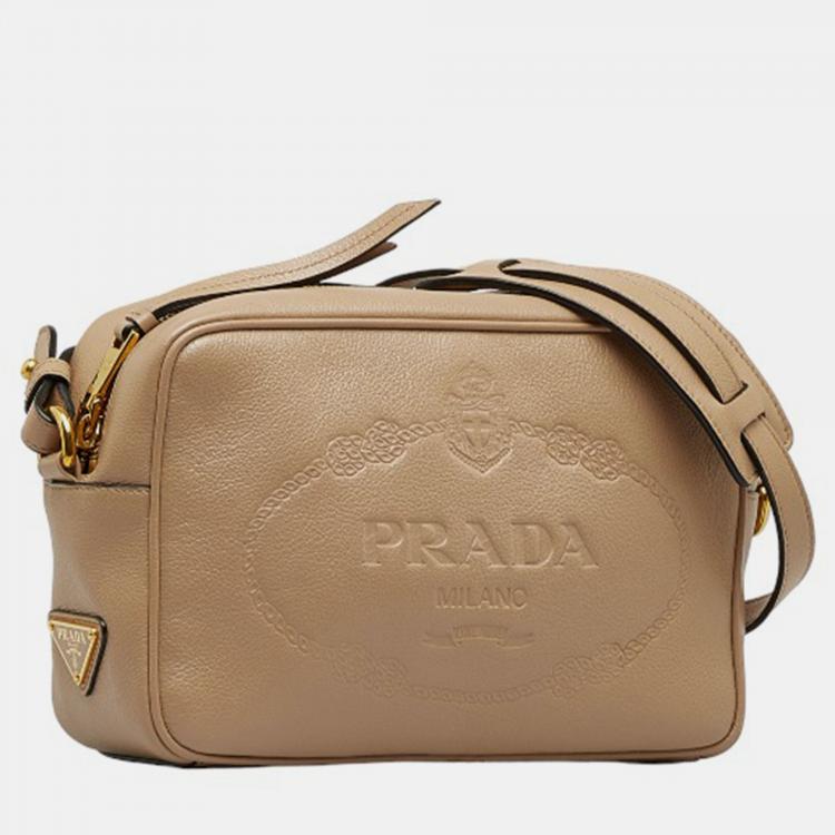 tas handbag Prada Glace Calf Shoulder Bag Brown