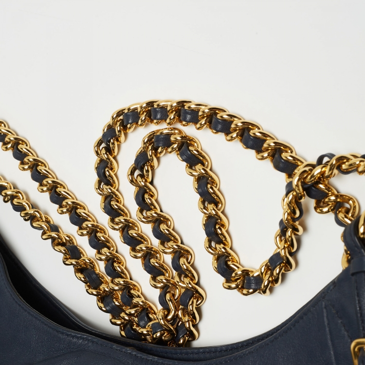 Pre Owned Prada Navy Blue Leather Chain Handle Hobo