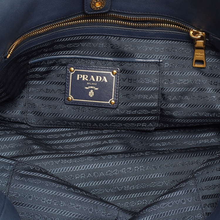 Pre Owned Prada Navy Blue Leather Chain Handle Hobo