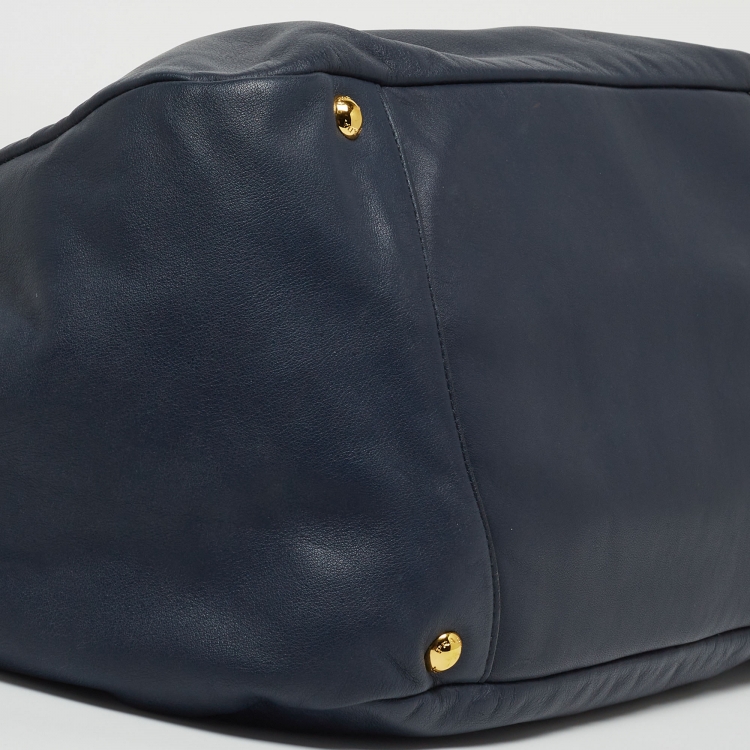 Pre Owned Prada Navy Blue Leather Chain Handle Hobo