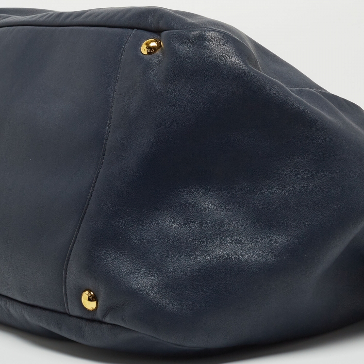 Pre Owned Prada Navy Blue Leather Chain Handle Hobo
